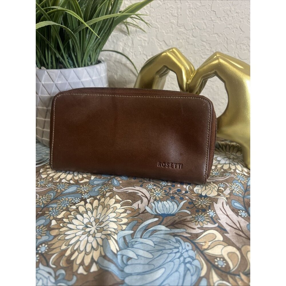 Rosetti Brown Faux Leather Zip Around Clutch Wallet
